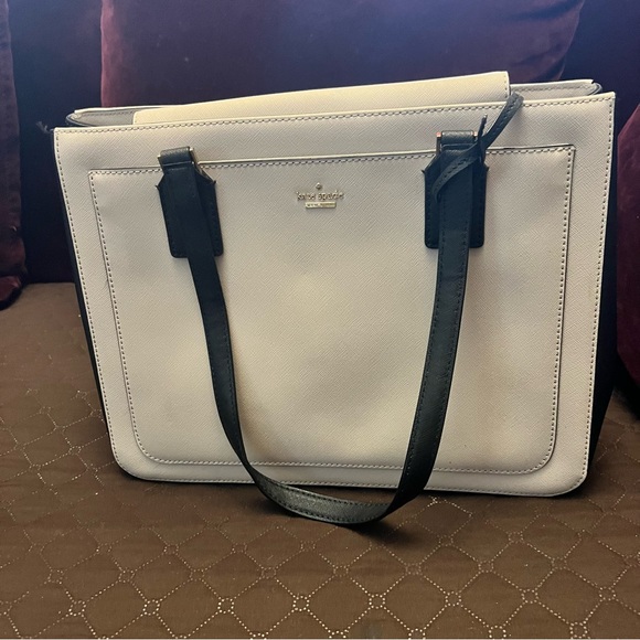 Kate Spade Margaux Large Tote Bag Cream & Black Leather Striped Interior - Picture 1 of 5